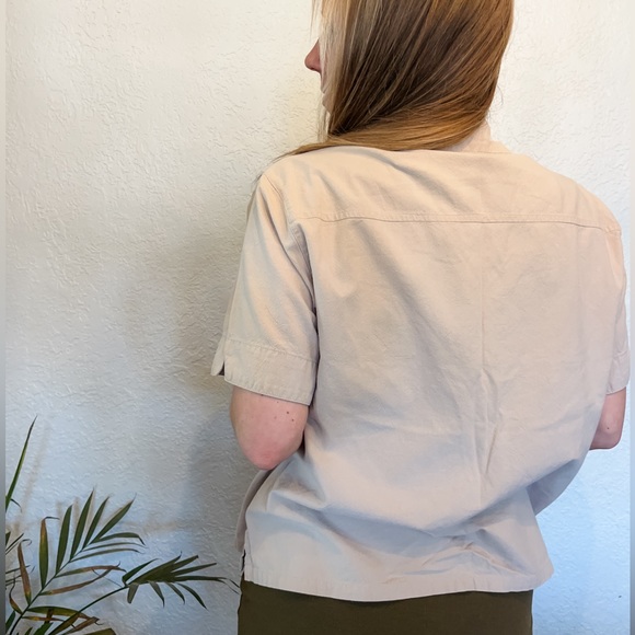 Retro White Stag Butterfly Short Sleeve Cotton Button Up Women’s Medium Tan - Picture 4 of 11